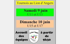 Tournoi des jeunes - 9 et 10 juin - début à 10h30