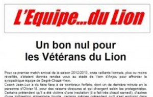 Un bon nul pour les Vétérans du Lion